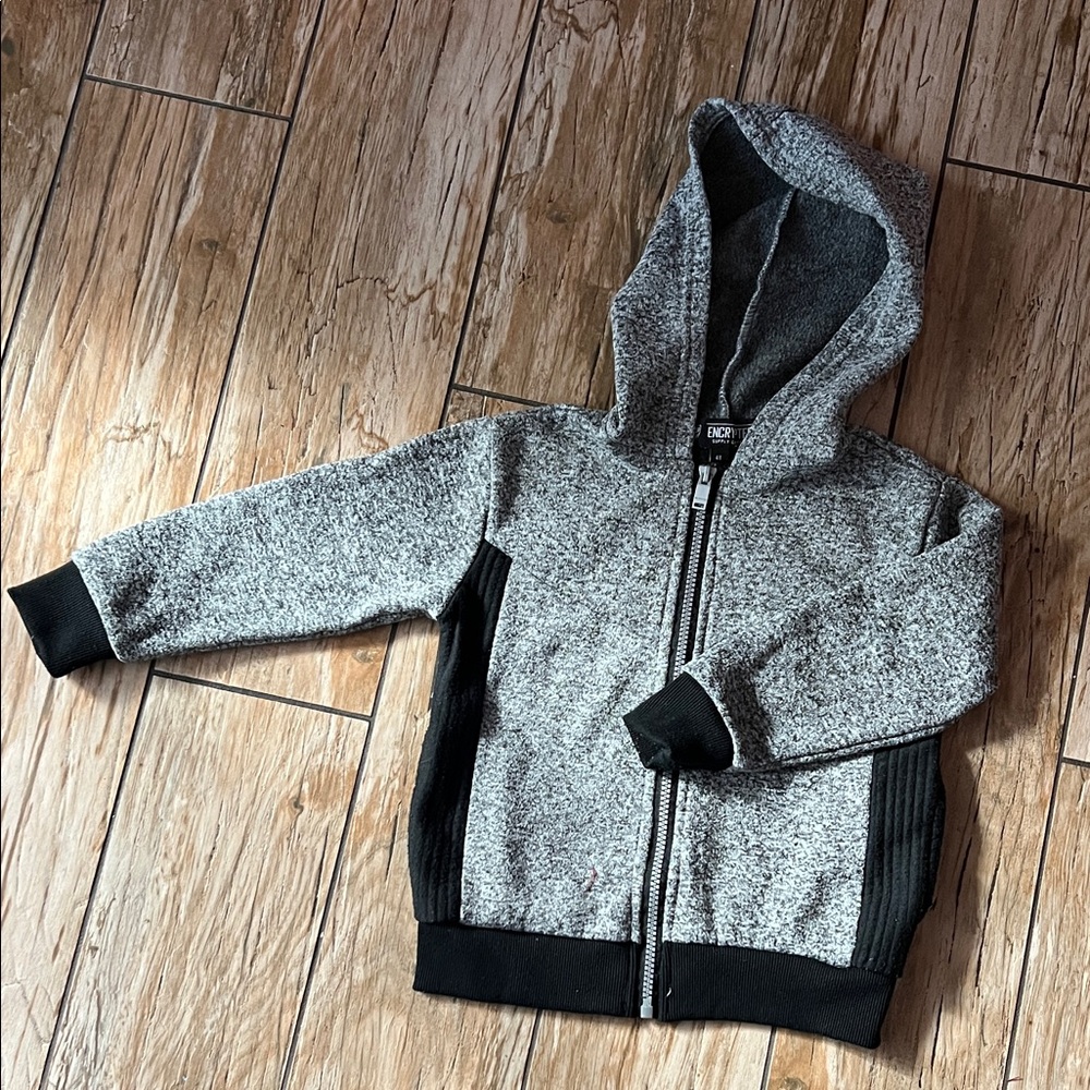 Children's Heather Gray and Black Zip-Up Hoodie